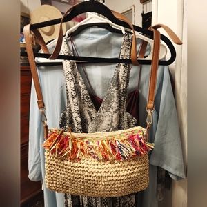 INC tropical staw crossbody purse